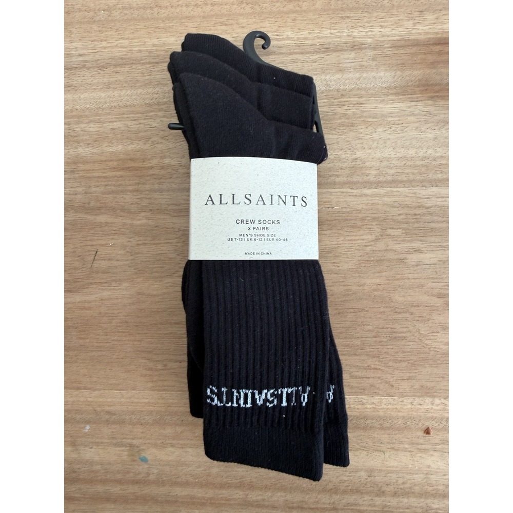 AllSaints Crew Socks 3 Pack Black Men's Size US 7-13 New With Tags